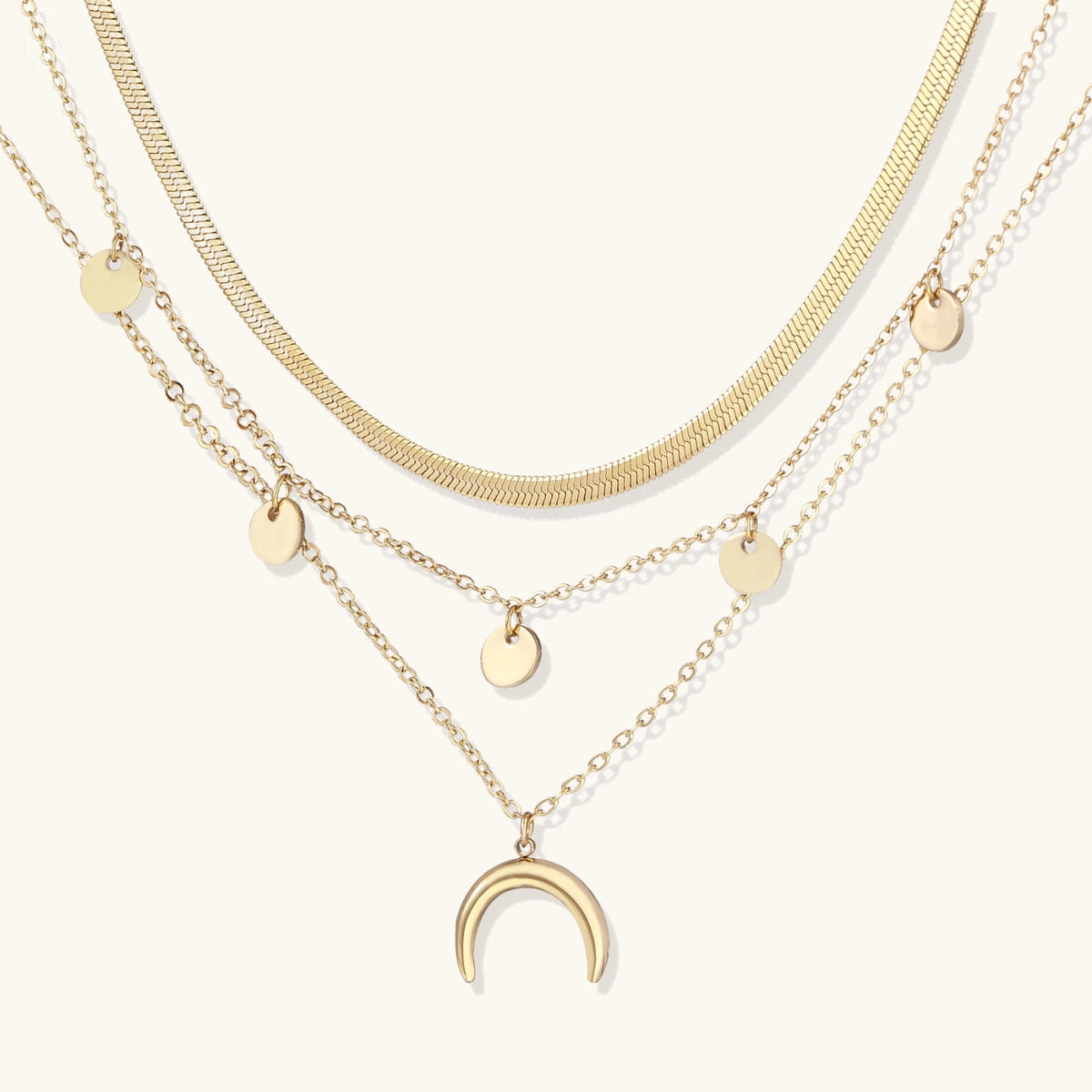 Set de Collares Multicapa Golden Crescent - Baño de Oro 14K