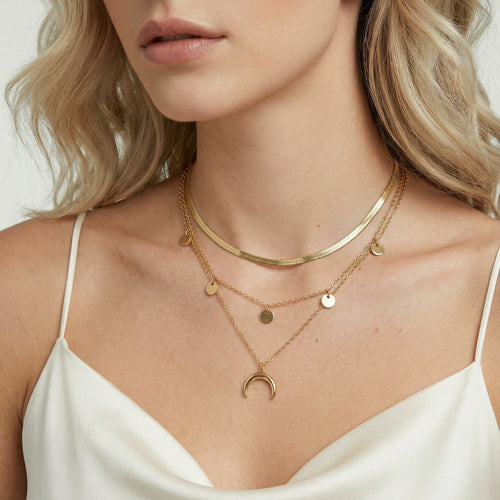 Set de Collares Multicapa Golden Crescent - Baño de Oro 14K