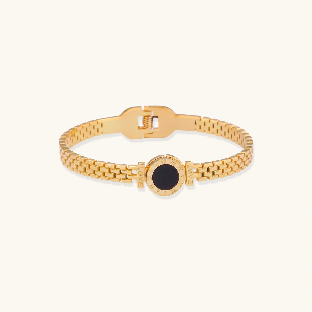 PULSERA ECLIPSE MESH - BAÑO EN ORO 18K Y MADREPERLA NEGRA