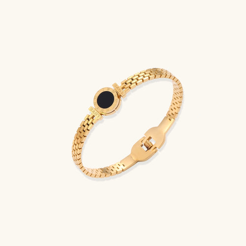 PULSERA ECLIPSE MESH - BAÑO EN ORO 18K Y MADREPERLA NEGRA
