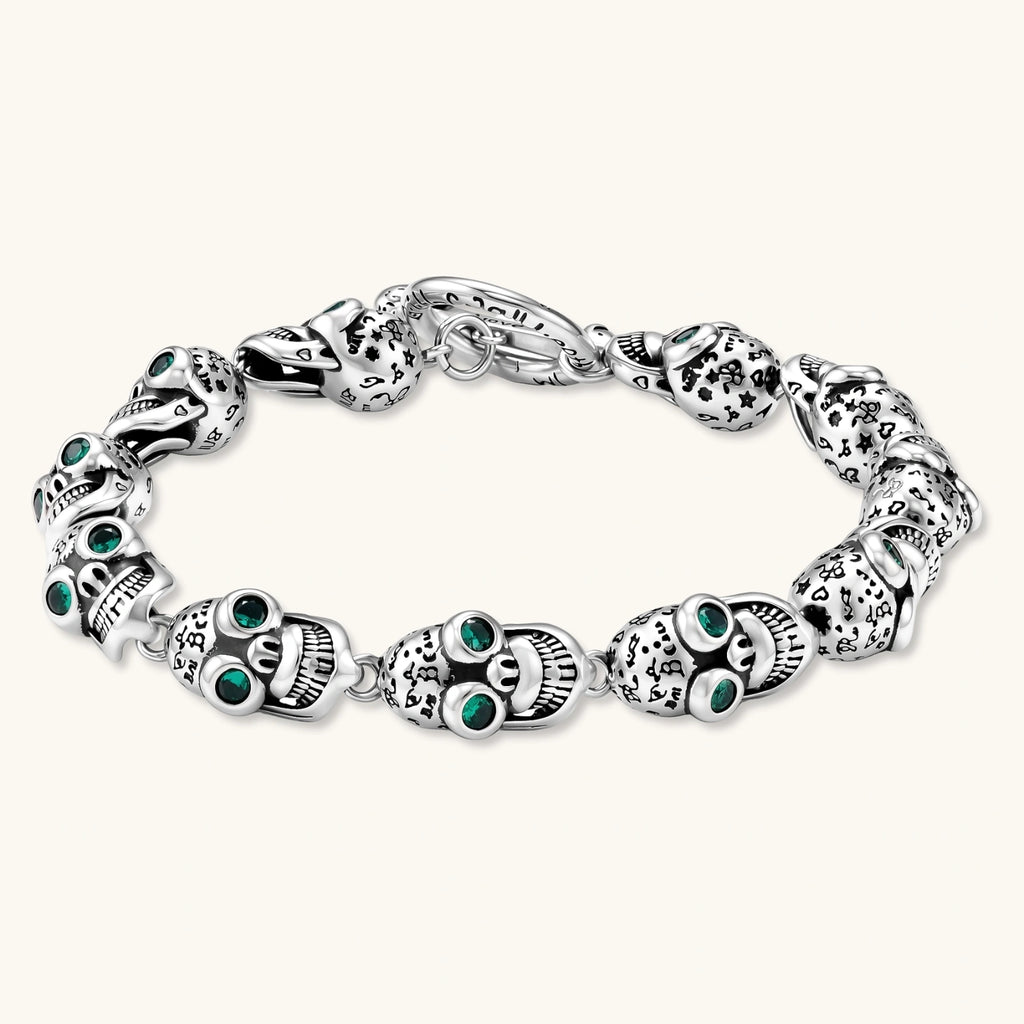PULSERA CALAVERAS GRIN REAPER - PLATA ANTIGUA