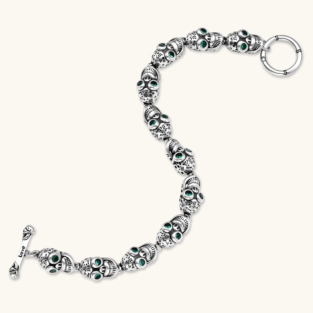PULSERA CALAVERAS GRIN REAPER - PLATA ANTIGUA