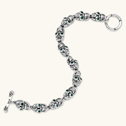 PULSERA CALAVERAS GRIN REAPER - PLATA ANTIGUA