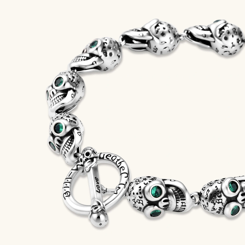 PULSERA CALAVERAS GRIN REAPER - PLATA ANTIGUA