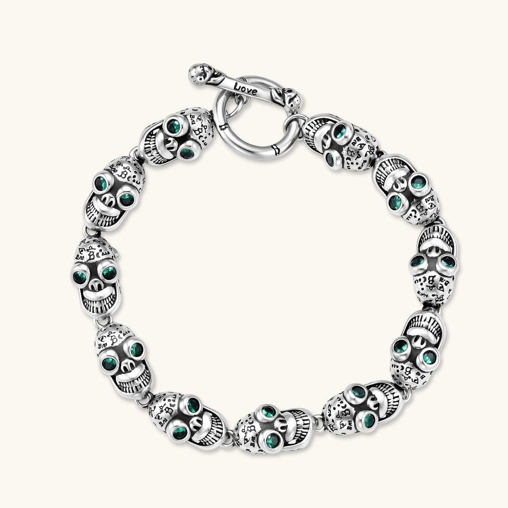 PULSERA CALAVERAS GRIN REAPER - PLATA ANTIGUA