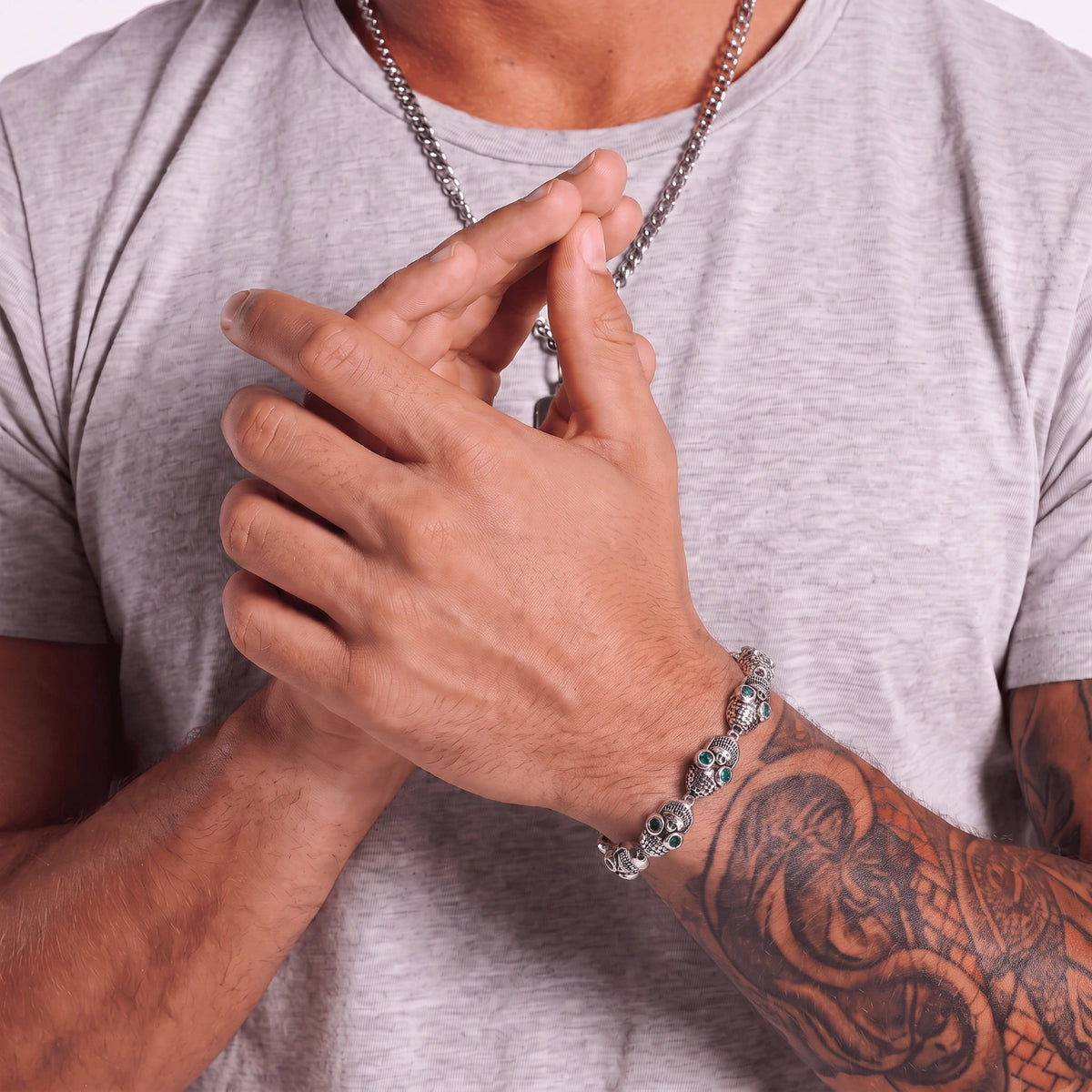 PULSERA CALAVERAS GRIN REAPER - PLATA ANTIGUA