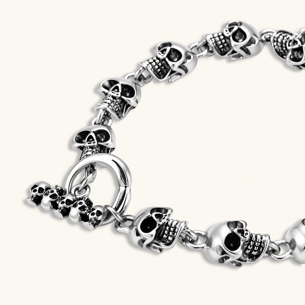 PULSERA GOTICA SKULL OXIDIZED - ACERO INOXIDABLE