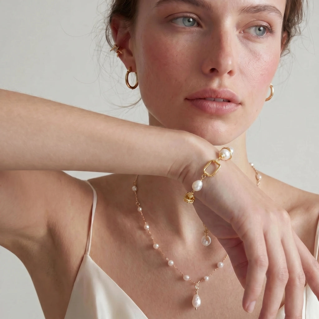 PULSERA GOLDEN PEARL CHAIN - BAÑO EN ORO 14K Y PERLAS CULTIVADAS