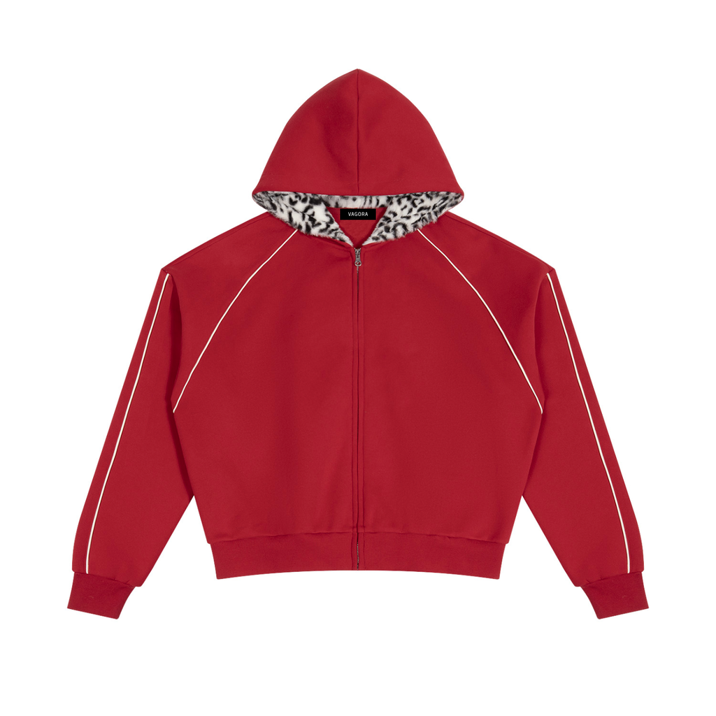 VAGORA Unisex Boxy Fleece Piping Full Zip Hoodie (305 GSM)