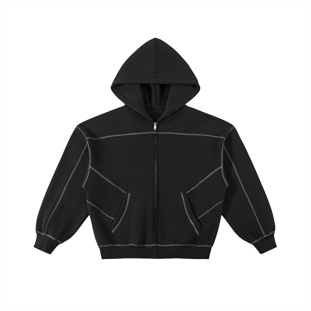 VAGORA Contrast-Stitched Boxy Zip Hoodie (350 GSM)