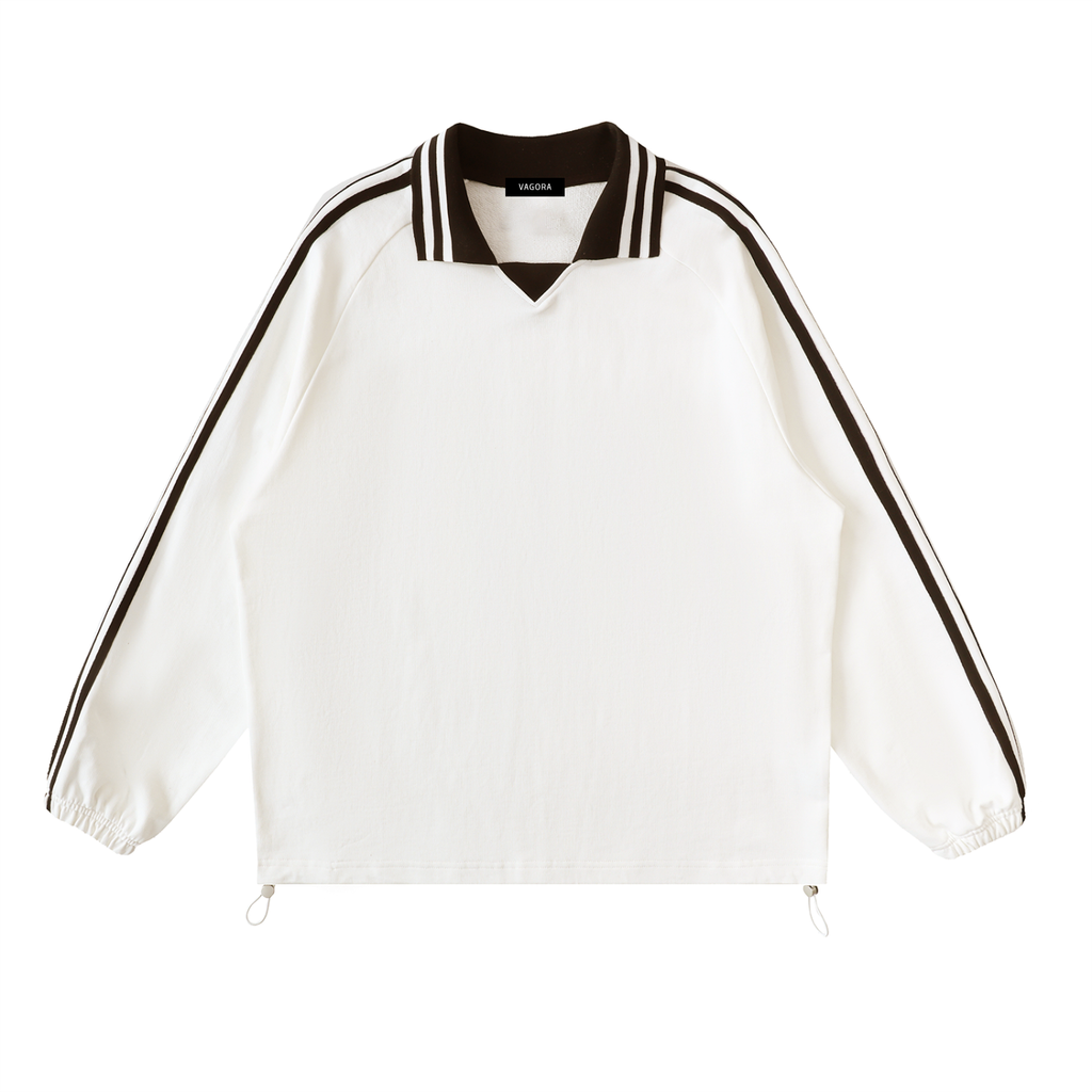 VAGORA Contrast Striped Lapel Collar Sweatshirt (380 GSM)