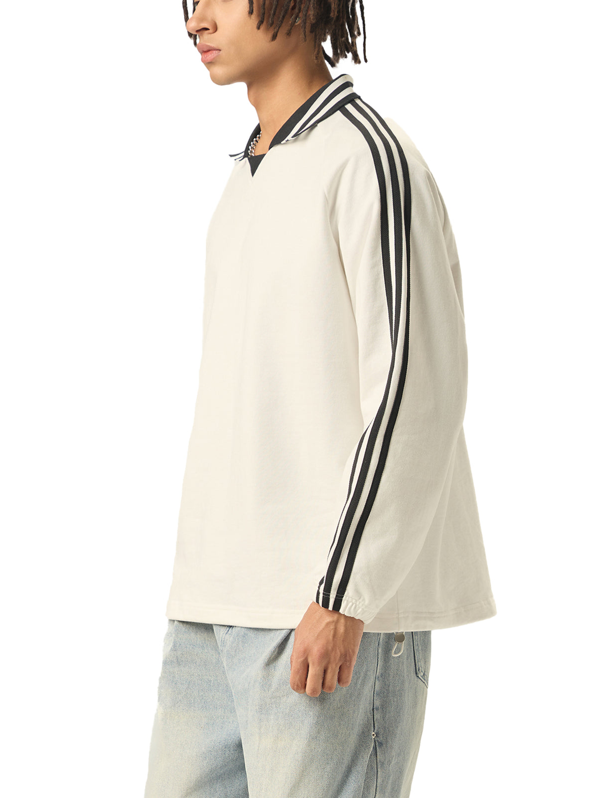 VAGORA Contrast Striped Lapel Collar Sweatshirt (380 GSM)