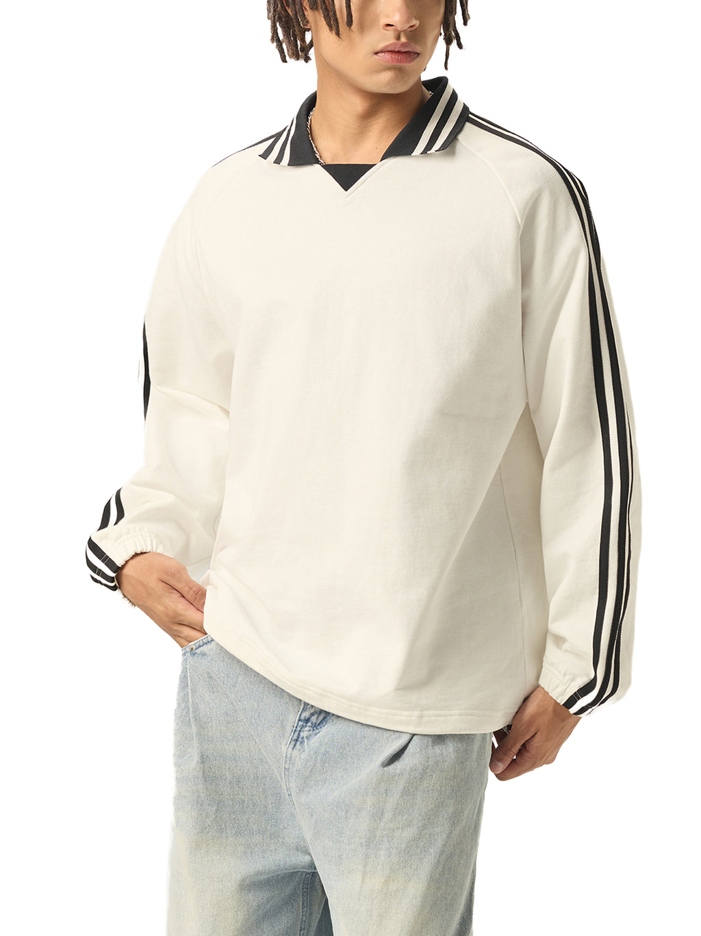 VAGORA Contrast Striped Lapel Collar Sweatshirt (380 GSM)