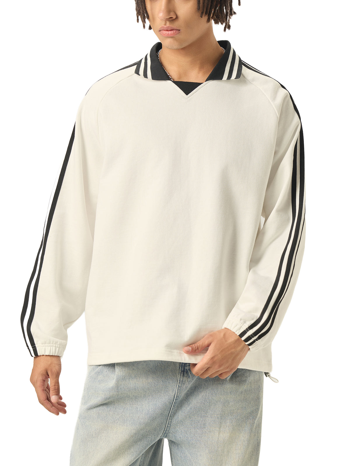 VAGORA Contrast Striped Lapel Collar Sweatshirt (380 GSM)