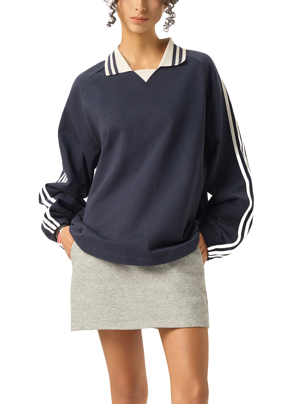 VAGORA Contrast Striped Lapel Collar Sweatshirt (380 GSM)