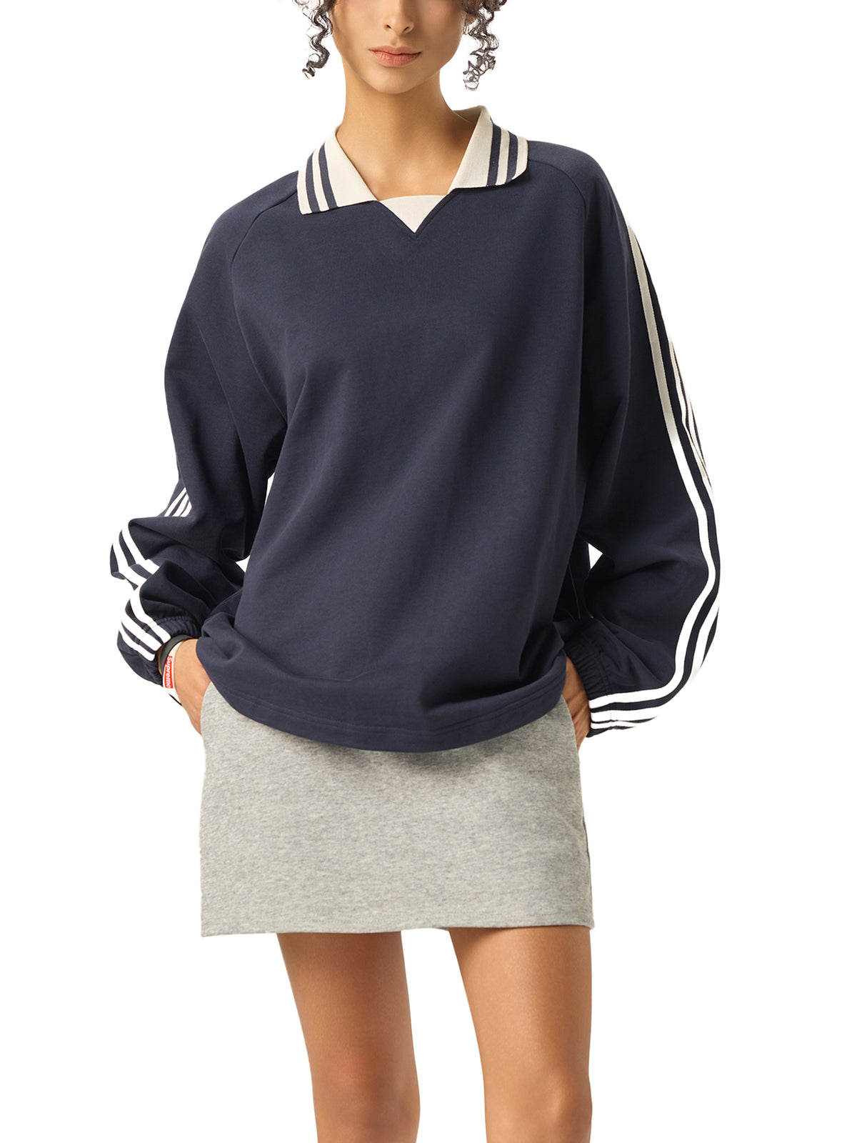 VAGORA Contrast Striped Lapel Collar Sweatshirt (380 GSM)