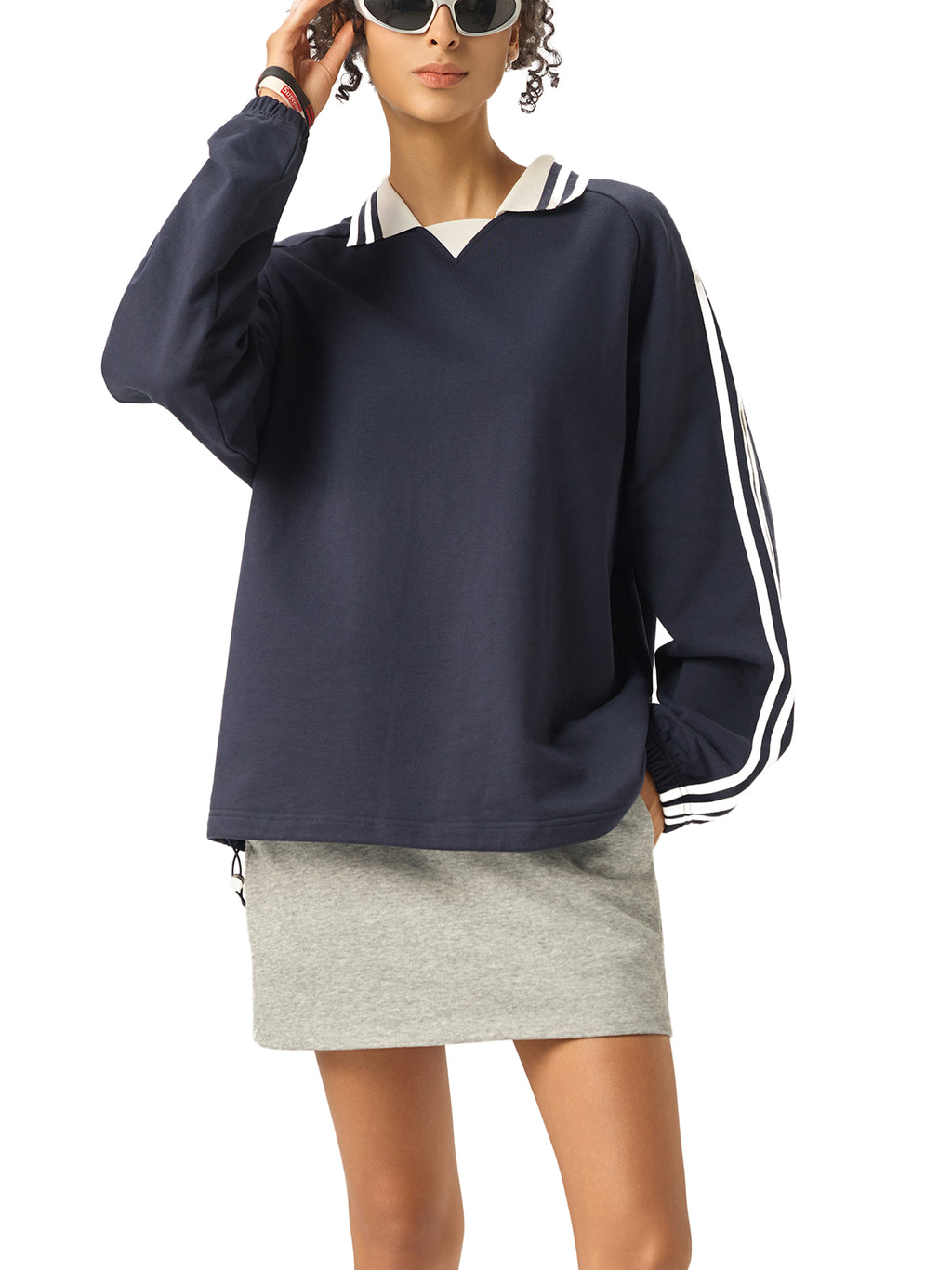 VAGORA Contrast Striped Lapel Collar Sweatshirt (380 GSM)