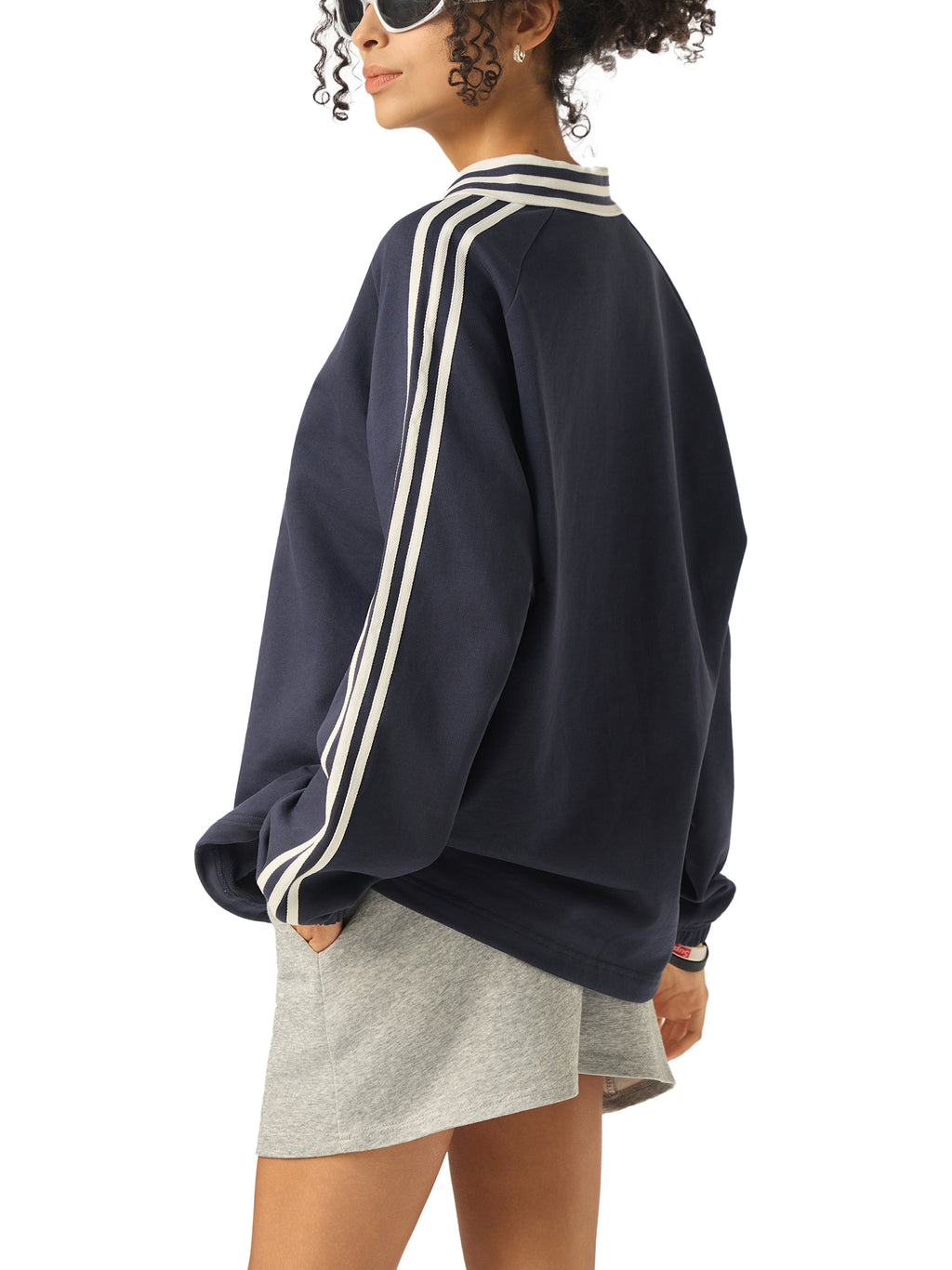 VAGORA Contrast Striped Lapel Collar Sweatshirt (380 GSM)