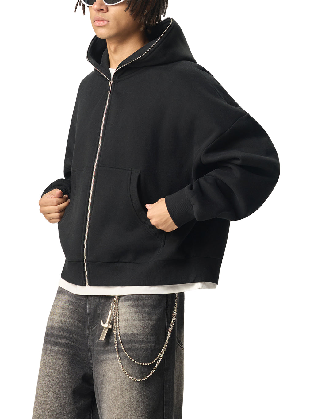 VAGORA Fleeced Full-Zip Boxy Hoodie (350 GSM)