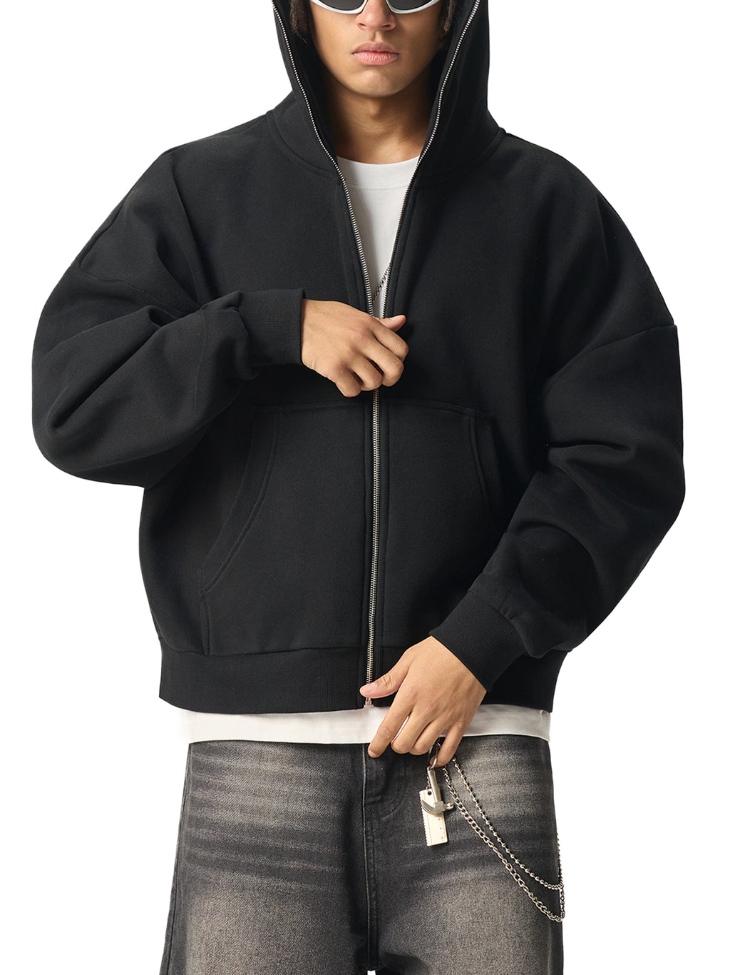 VAGORA Fleeced Full-Zip Boxy Hoodie (350 GSM)