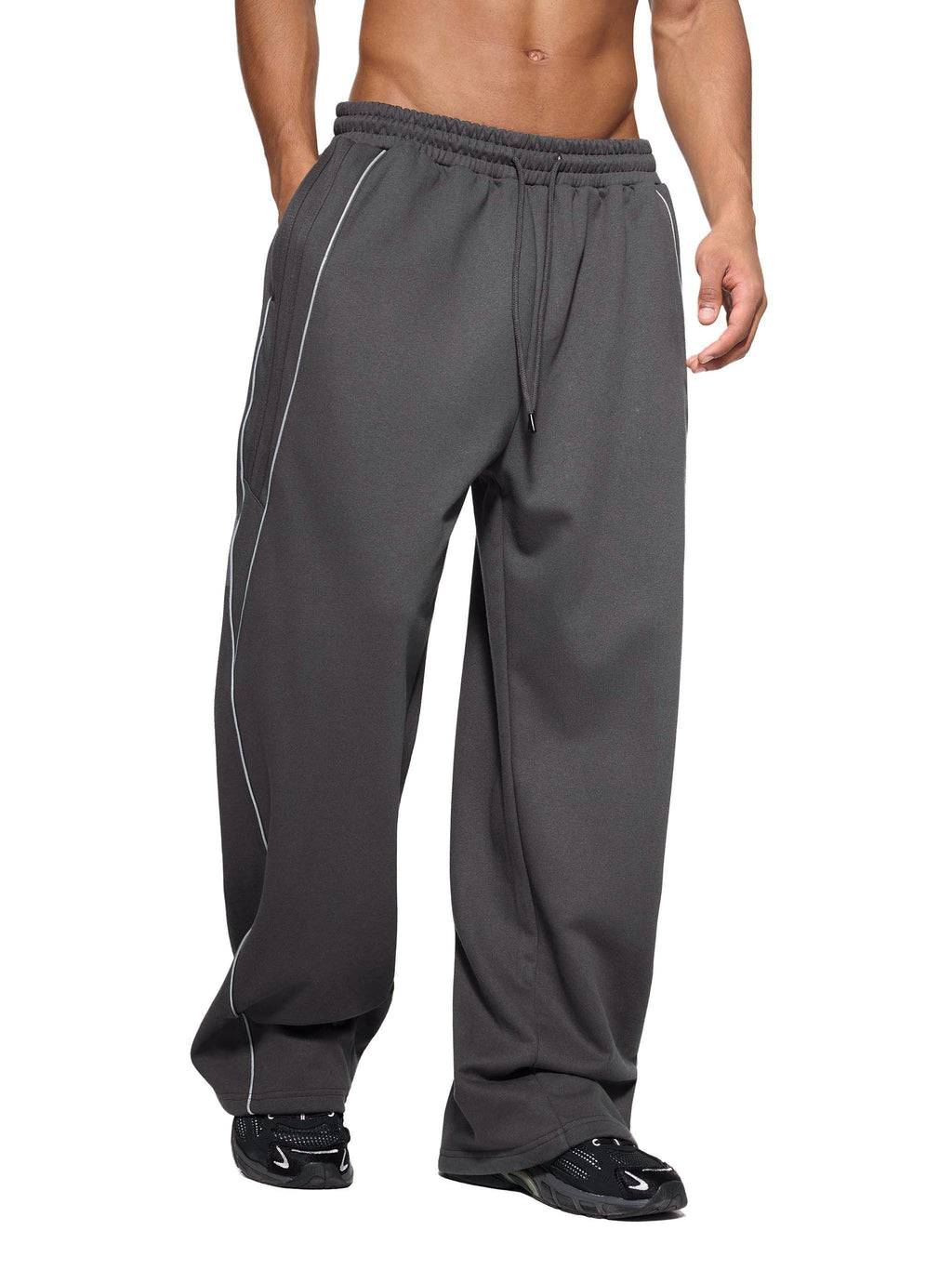 VAGORA Reflection Striped Straight-Leg Sweatpants (365 GSM)