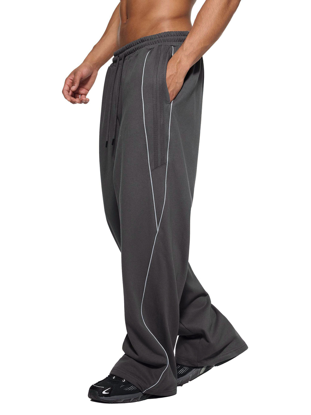 VAGORA Reflection Striped Straight-Leg Sweatpants (365 GSM)
