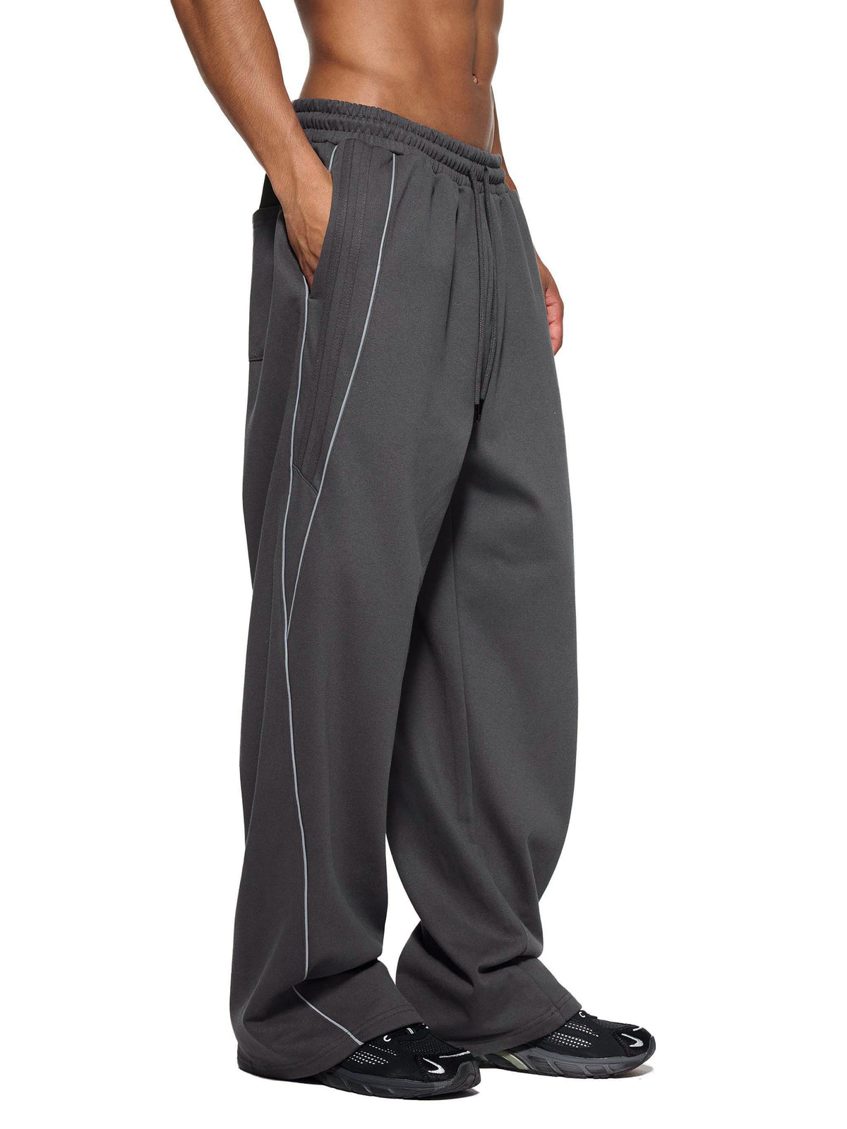 VAGORA Reflection Striped Straight-Leg Sweatpants (365 GSM)