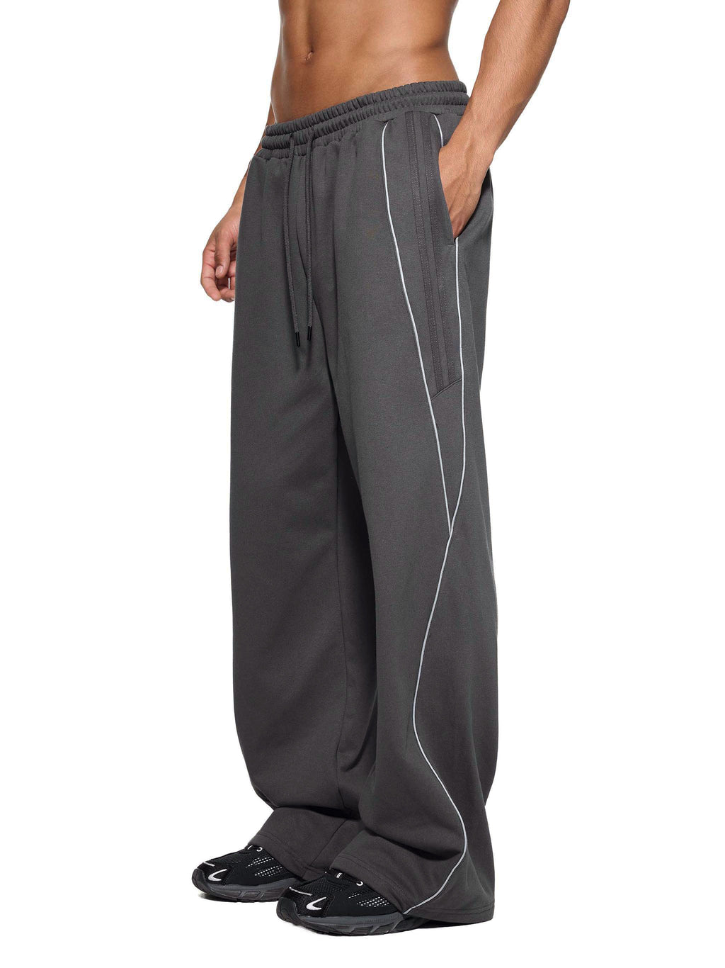 VAGORA Reflection Striped Straight-Leg Sweatpants (365 GSM)