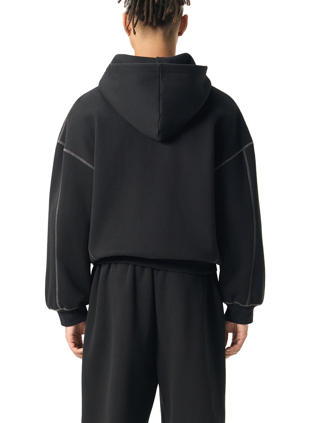 VAGORA Contrast-Stitched Boxy Zip Hoodie (350 GSM)