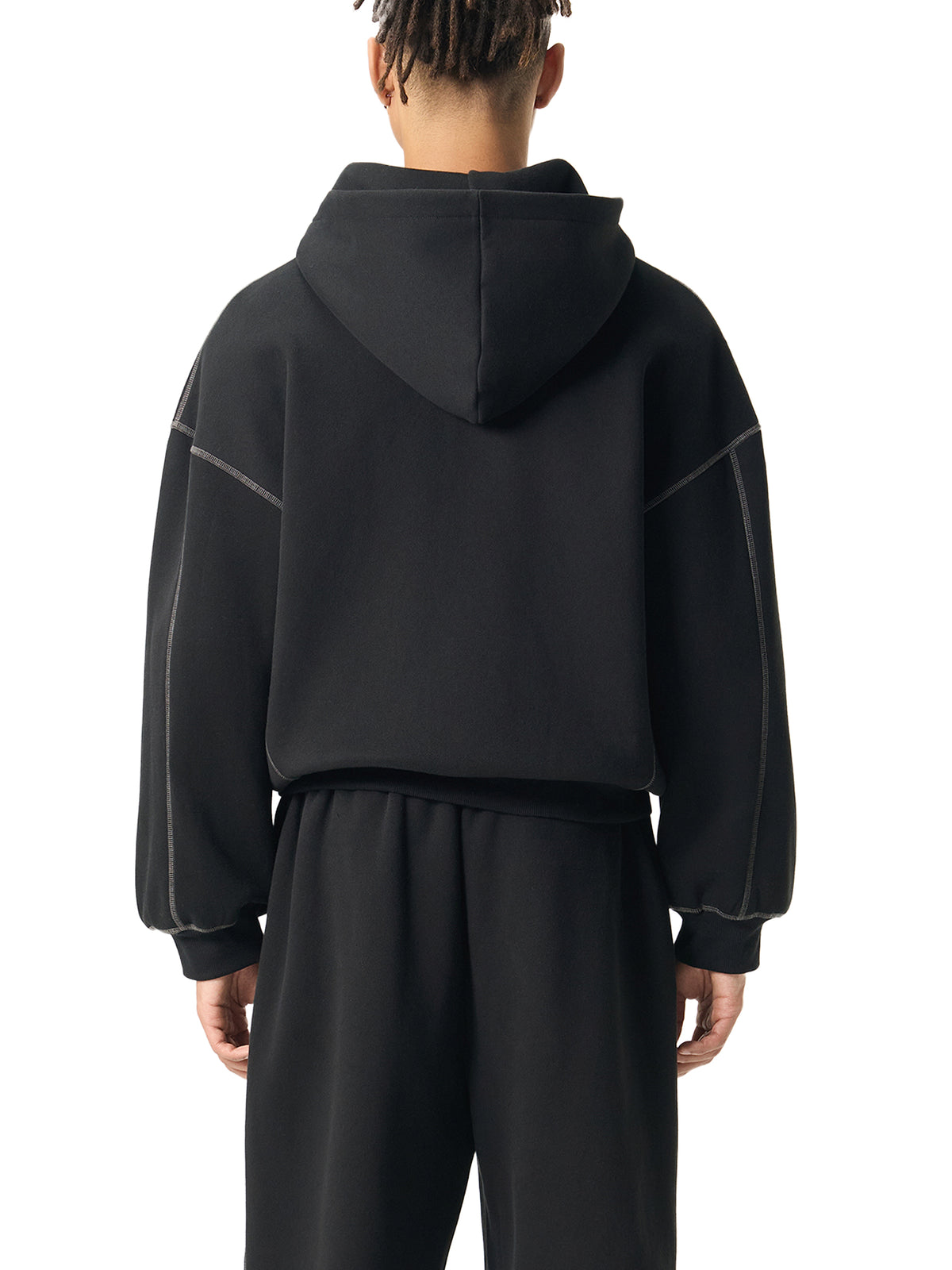 VAGORA Contrast-Stitched Boxy Zip Hoodie (350 GSM)