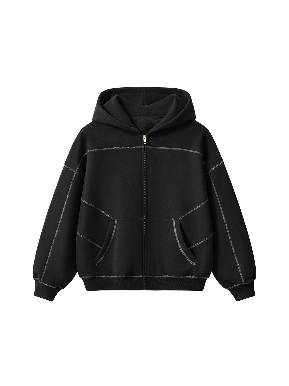VAGORA Contrast-Stitched Boxy Zip Hoodie (350 GSM)