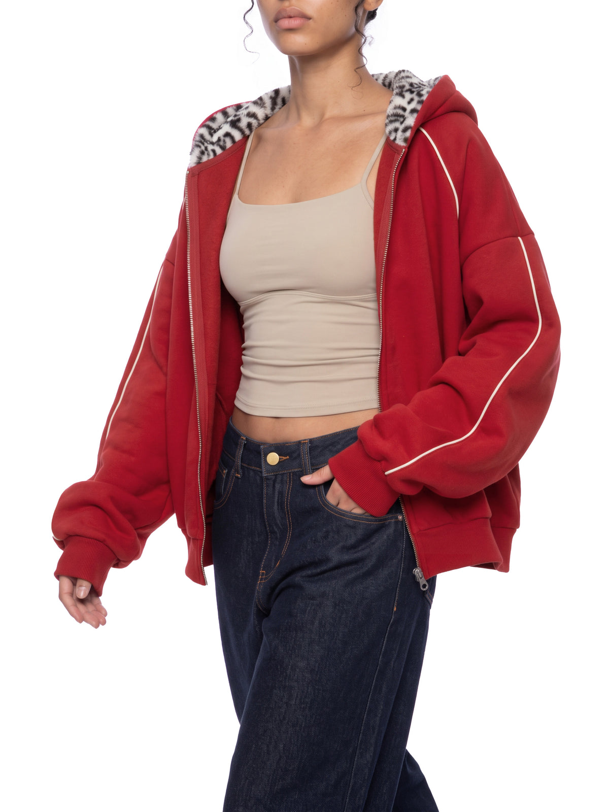 VAGORA Unisex Boxy Fleece Piping Full Zip Hoodie (305 GSM)