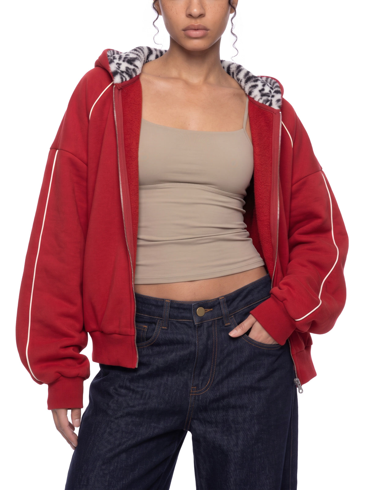 VAGORA Unisex Boxy Fleece Piping Full Zip Hoodie (305 GSM)