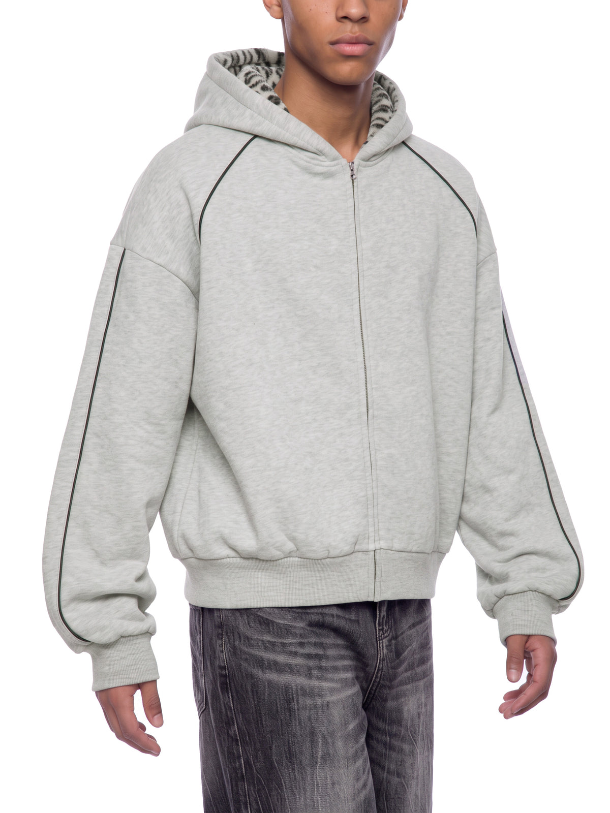 VAGORA Unisex Boxy Fleece Piping Full Zip Hoodie (305 GSM)
